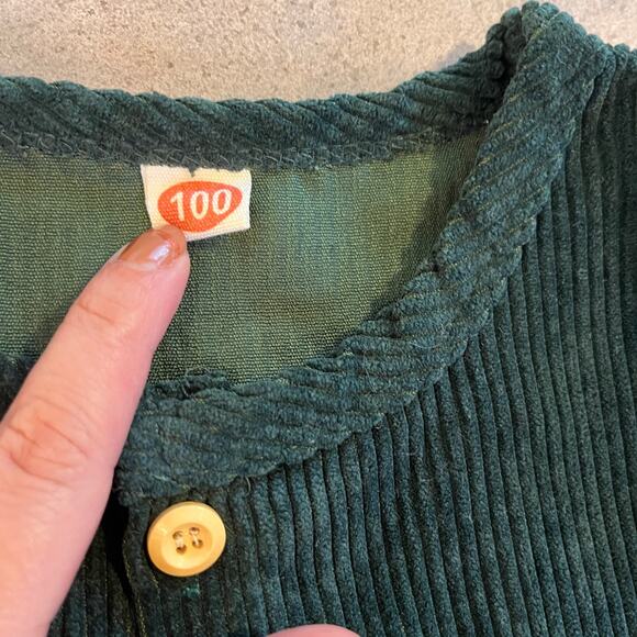 Green Corduroy long sleeve button down casual dress toddler girls 3T christmas - Picture 2 of 3